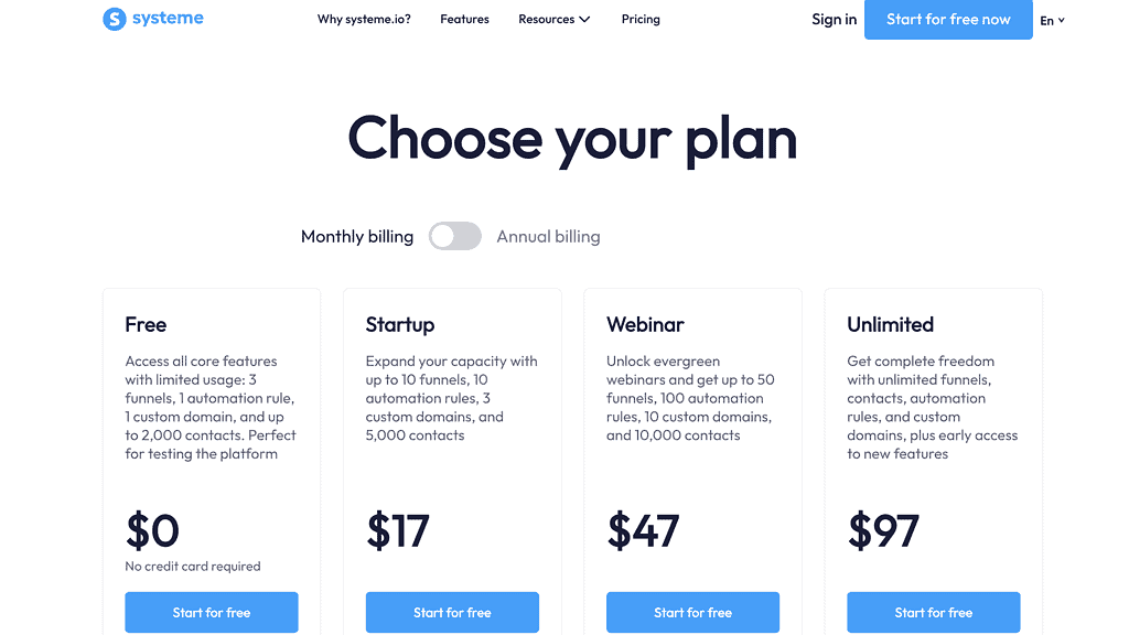 Systeme.io pricing